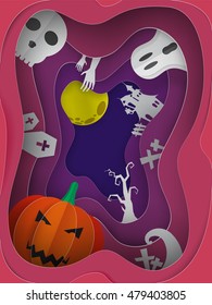Beautiful Halloween paper art 3d background vector illustration