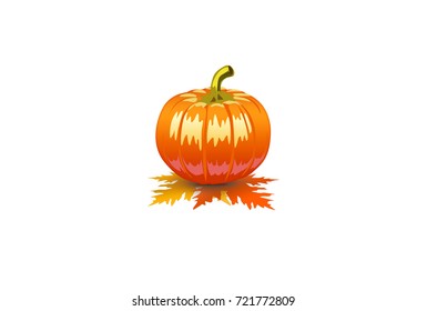 A beautiful Halloween pumpkin on the fall maple leaves