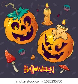 beautiful Halloween pumpkins vector set