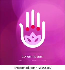 BEAUTIFUL HAMSA HAND - LOTUS FLOWER , LOGO / ICON 