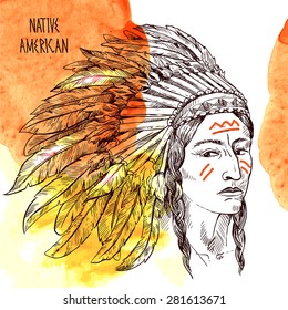 Beautiful han drawn sketch illustration native american