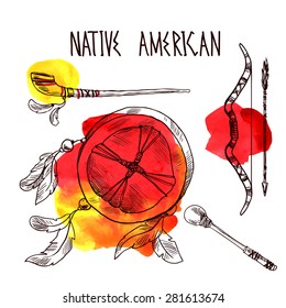 Beautiful han drawn sketch set of illustration native american