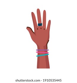 beautiful hand of afro woman with ring and bracelets vector illustration design