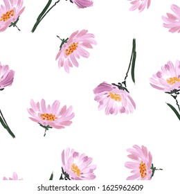 Beautiful hand brushed watercolor ,Hand painting pink blooming  garden flower Seamless pattern in vector design for fashion,fabric,wallpaper,web and all prints on white background color