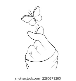 Un hermoso arte de señalización vectorial de línea de mano y mariposa