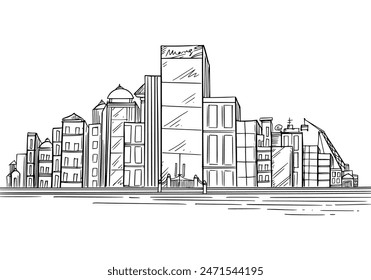 Beautiful hand draw city skyline sketch design