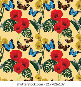 beautiful hand draw flowers seamless pattern design vector foe wallpaper or fabric