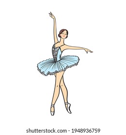 Beautiful hand drawing ballerina isolated on white background. Stock vector illustration.A beautiful dancer in pointe shoes and a tutu.