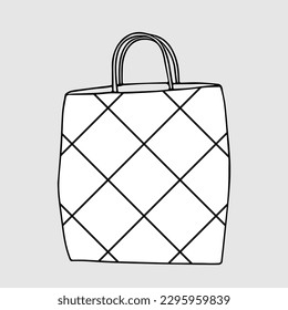 Una hermosa mano dibujando una bolsa vectorial negra con un patrón geométrico para la compra aislada en el fondo gris
