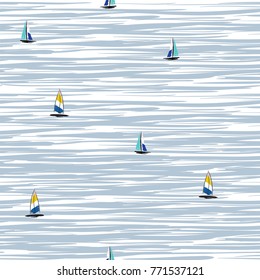 Beautiful Hand drawing colorful wind surf  floating on the ocean seamless pattern in vector. Flat style illustration. Summer beach surfing illustration in the ocean on white  background. 