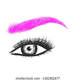 Beautiful hand drawing eyebrows for the logo of the master on the eyebrows and microblading master. Business card template.