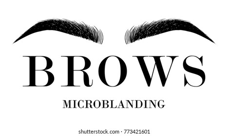 Beautiful hand drawing eyebrows for the logo of the master on the eyebrows and microblading master. Business card template.