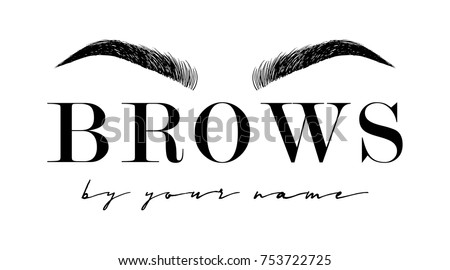 Beautiful hand drawing eyebrows for the logo of the master on the eyebrows. Business card template.