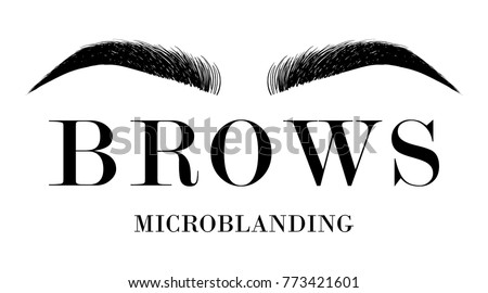 Beautiful hand drawing eyebrows for the logo of the master on the eyebrows and microblading master. Business card template.