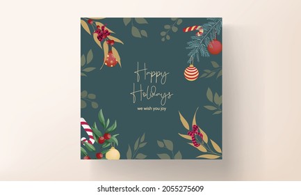 beautiful hand drawing floral merry Christmas card design