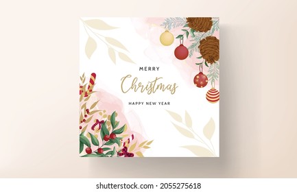 beautiful hand drawing floral merry Christmas card design
