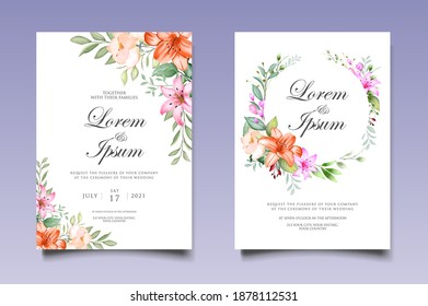 Beautiful hand drawing floral wedding invitation template