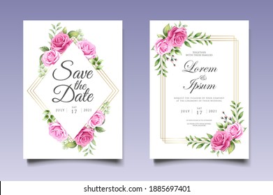 Beautiful hand drawing floral wedding invitation template