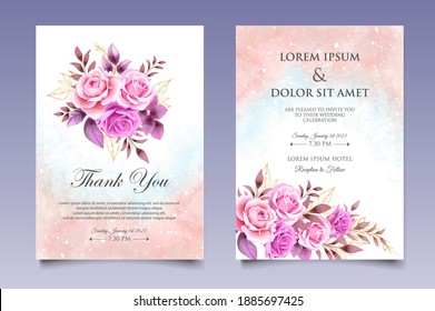Beautiful hand drawing floral wedding invitation template