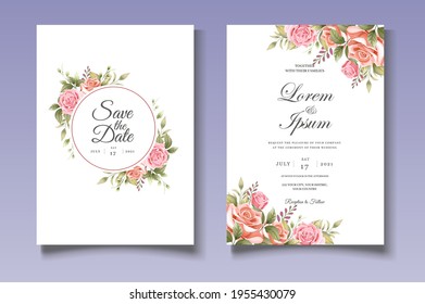 Beautiful hand drawing floral wedding invitation template