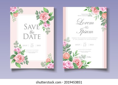 Beautiful hand drawing floral wedding invitation template