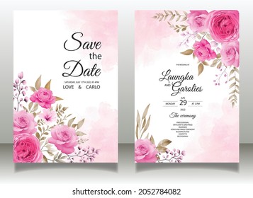 Beautiful hand drawing Floral wedding invitation and menu template free