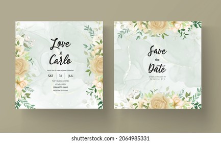 beautiful hand drawing floral wedding invitation card template