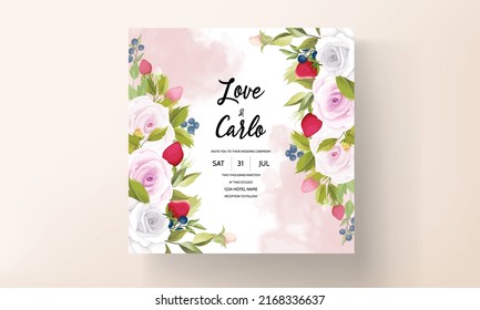 beautiful hand drawing flower and fruit wedding invitation card
