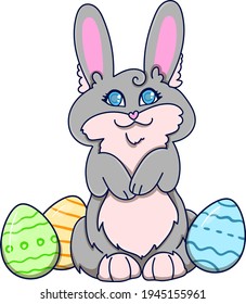 beautiful hand drawing rabbit for Easter, eggs, holiday. Cartoon style. Vector isolated from the background