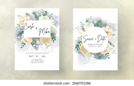 beautiful hand drawing soft floral wedding invitation set template