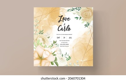 beautiful hand drawing soft floral wedding invitation set template