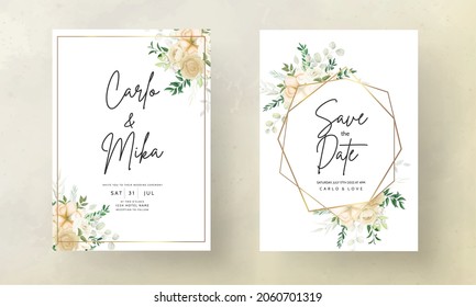 beautiful hand drawing soft floral wedding invitation set template