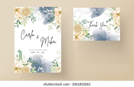 beautiful hand drawing soft floral wedding invitation set template