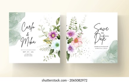 beautiful hand drawing watercolor floral wedding invitation card template