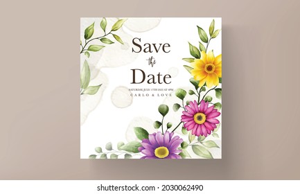 Beautiful hand drawing watercolor flower wedding invitation card