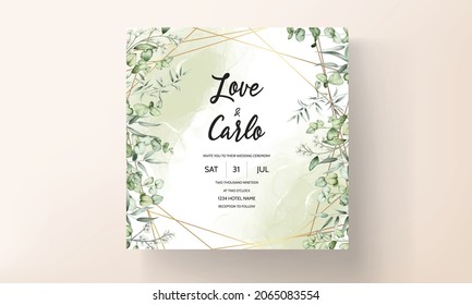 beautiful hand drawing watercolor leaves wedding invitation card template