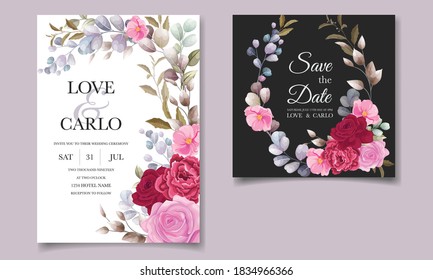 Beautiful hand drawing wedding invitation floral design