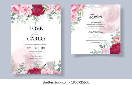 Beautiful hand drawing wedding invitation floral card template