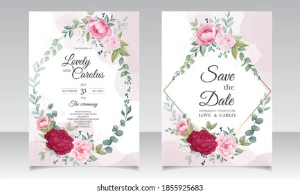 Beautiful hand drawing wedding invitation floral card template