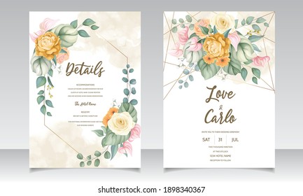 Beautiful hand drawing wedding invitation floral design