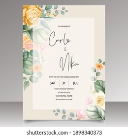 Beautiful hand drawing wedding invitation floral design
