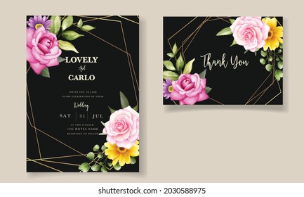 Beautiful hand drawing wedding invitation watercolor floral design