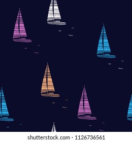 Beautiful Hand drawing wind surf, yacht boat seamless pattern vector. Summer beach surfing illustration in the ocean background. 
