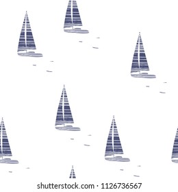Beautiful Hand drawing wind surf, yacht boat seamless pattern vector. Summer beach surfing illustration in the ocean background. 