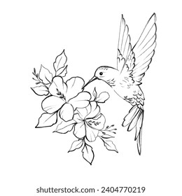 Beautiful hand drawn art of flowers with bird