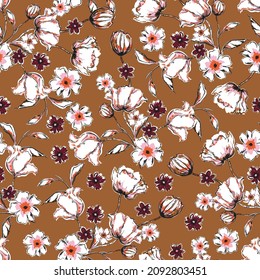 Beautiful Hand drawn artistic floral background. Hand Drawn seamless pattern. Trendy Graphic Design for Design for fashion , fabric, textile, wallpaper, cover, web , wrapping and all prints on brown
