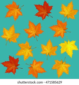 Beautiful hand drawn autumn foliage vector seamless pattern. Golden fall leaf. In swatch. Vector illustration EPS10