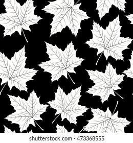 Beautiful hand drawn autumn foliage seamless vector pattern. Black and white fall leaf. Vector illustration EPS10