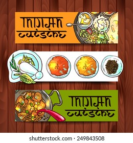 beautiful hand drawn banners indian food top view