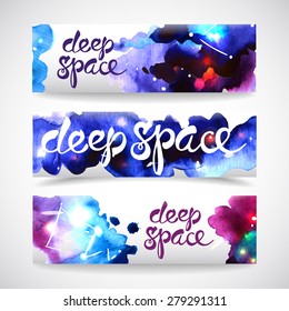 Beautiful hand drawn banners watercolor space for your design